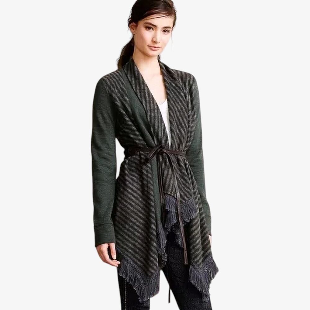 Anthropologie Cardigan Size L Green Black Boho Earthy Festival Style